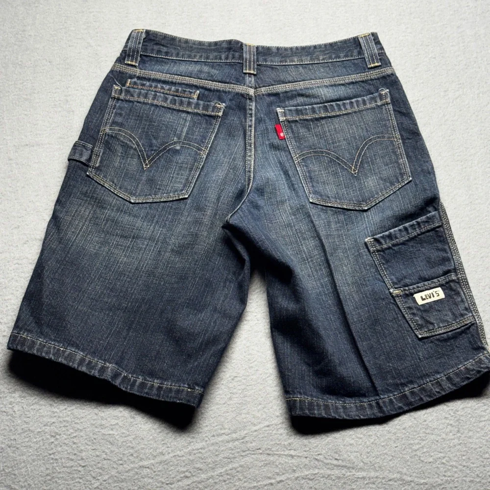 Levi's Boys Carpenter Denim Shorts Dark Wash Blue Size 16 Hammer Loop Utility
